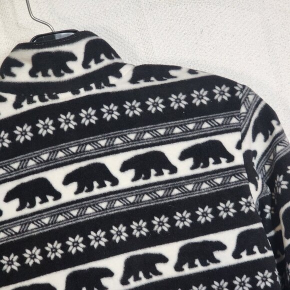 Falls Creek Black White ¼ Zip LS Poly Fleece Bear Motif Pull On Shacket Sz S 6/7 - Picture 13 of 16